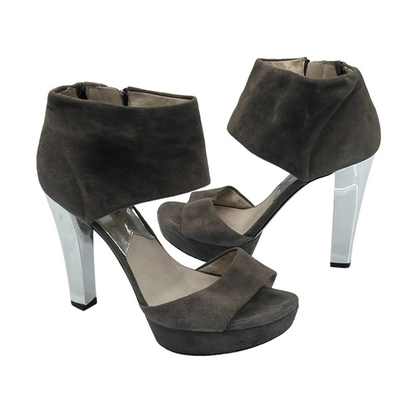 MICHAEL Michael Kors Silver Gray Suede Platform Heels Size 7 1/2 Women's - Picture 1 of 9